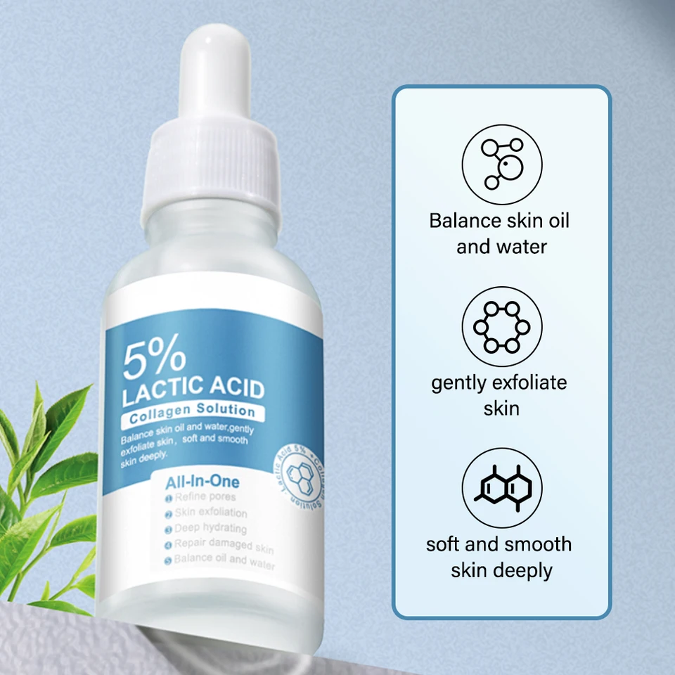 30 ml kyselina mliečna 5% +kolagénové roztoky čelia Essence dokonca aj odtieň pokožky Exfoliant hydratačné sérum tváre