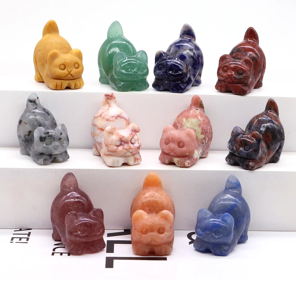 30 mm roztomilé mačacie rezbárske výzdoba Prírodný kamenný kremeň Panda Halloween Room Decor Reiki Gemstone Beauty Healing Crystal Gif