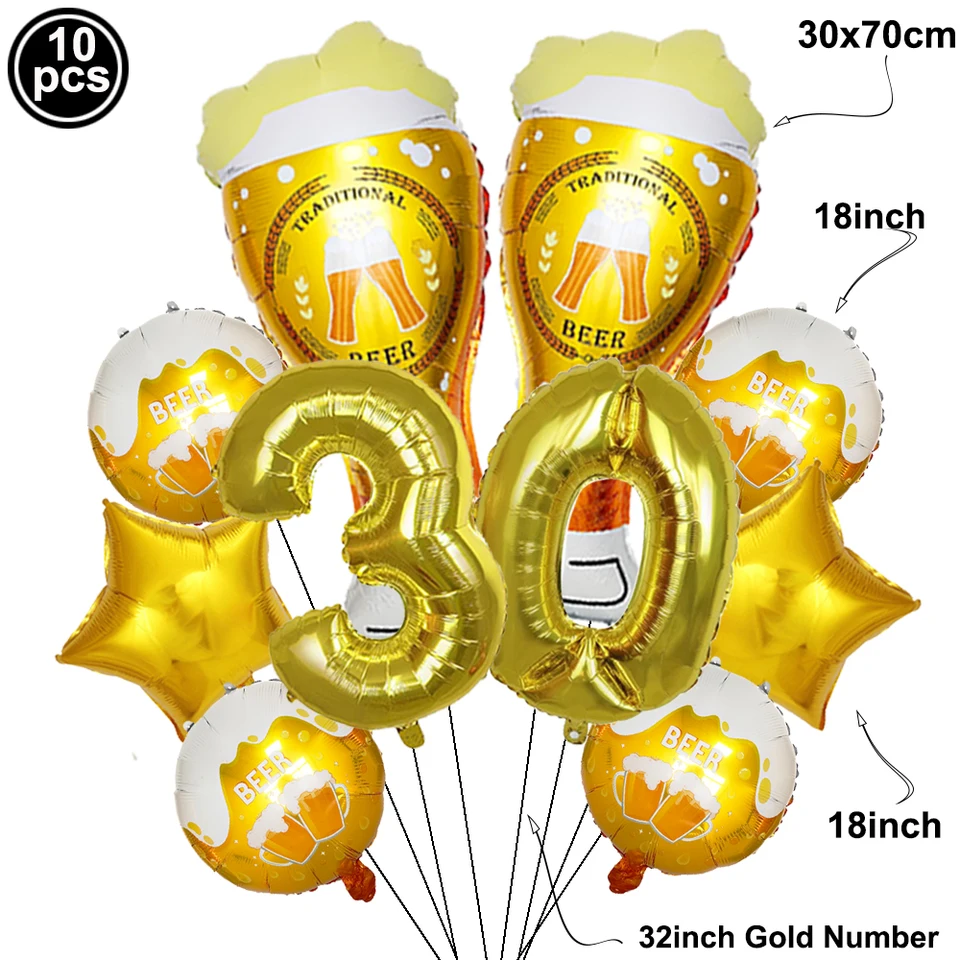 30. narodeninové dekorácie pre mužov Ženy 30 rokov výročie dekorácie 40. narodeninové oslavy pivo pohár Balón 32 palcov Gold Ballon Ballon