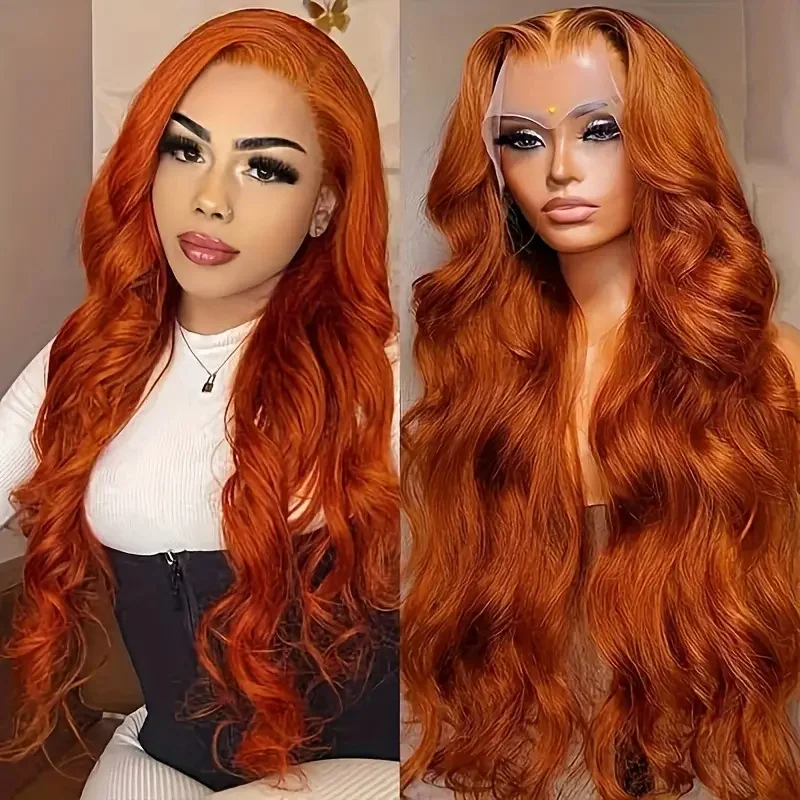 30 -palcový oranžový zázvor 13x6 HD čipka čelnej parochne vlna tela 13x4 čipka prednej parochne brazílska sfarbená parochňa 100% ľudské vlasové parochne
