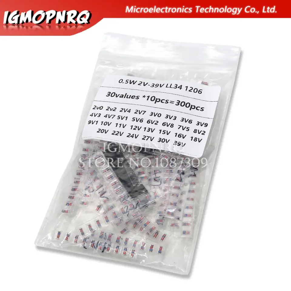 30 Values ​​*10ks = 300ks LL34 SMD Zener Diode Packated Kit 1/2W 2V-39V