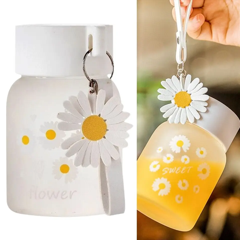 300 ml Daisy kvetina sklenená fľaša na fľašu prenosné mini mlieko džús fľaša hrnček Girl Frost Pitie fliaš vonkajšie cestovanie pohárik