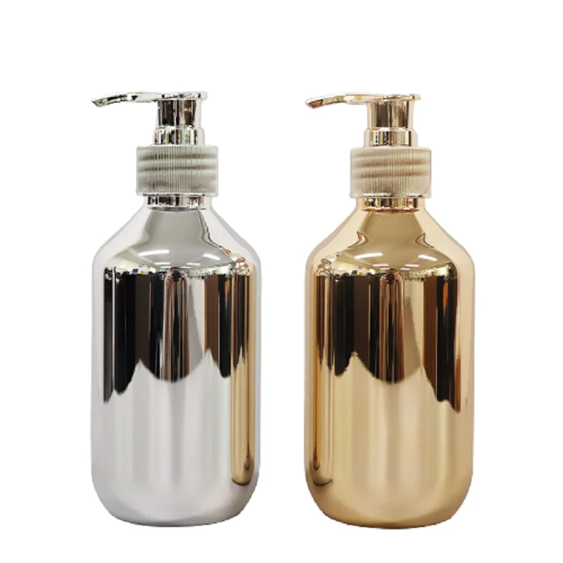 300 ml prázdny zlatý strieborný šampón Sprchový gél Sprchový gél Balenie fľaše Čerpadlo prenosný kozmetický kontajner plastové plňovacie fľaše10pcs