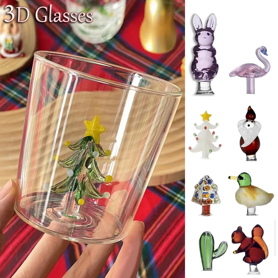 300 ml sklenený šálka 3D karikatúra vianočná téma Vodné okuliare Domov roztomilé vodné kávové sklo jednosmerná hosť Hostia šťava studený nápoj šálka