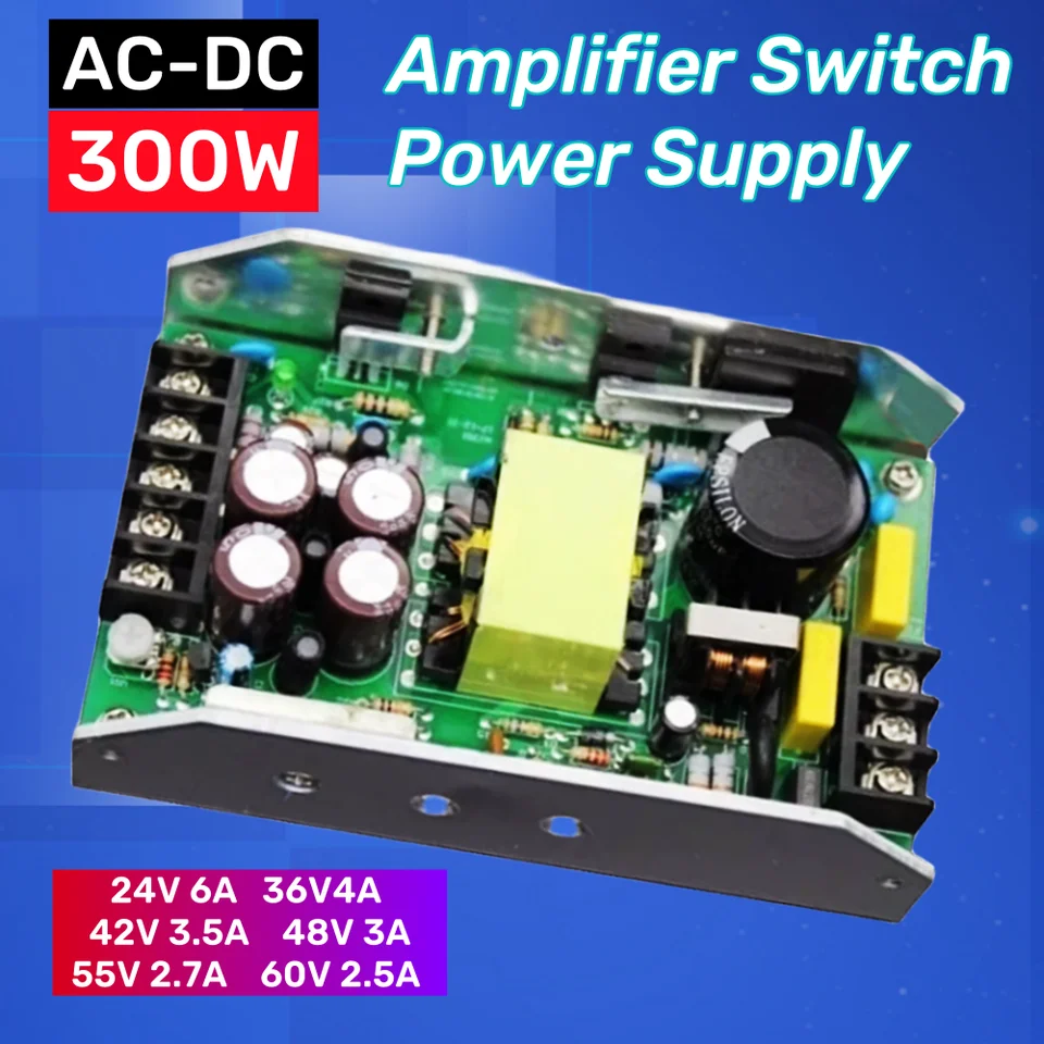 300 W Digitálny zosilňovač Digitálneho zosilňovača Doska prepínača 3-cestného výstupného zosilňovača prepínací napájací zdroj ± 24 V/36V/42V/48V/55V/60V 15V +12V1A