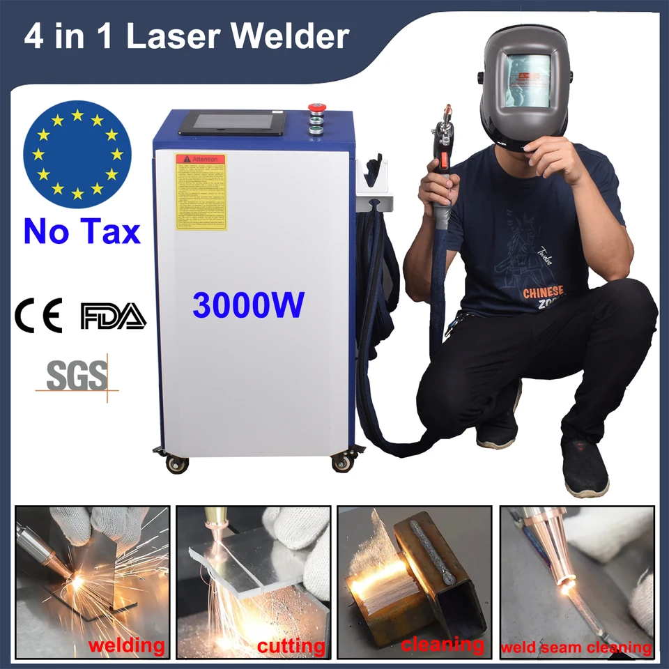 3000 W 4 v 1 vlákno laserového zvárania Čistenie rezania Spájkovacia stroja Rukoveld RECI 1500 W laserový zvárač pre všetky kovové eu americké zásoby