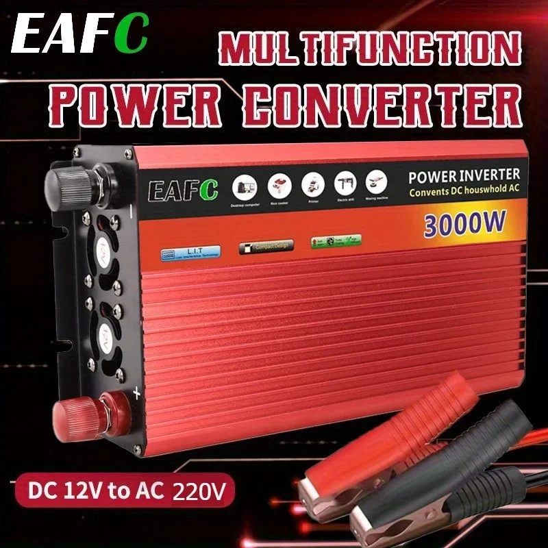 3000W prenosný adaptér pre prenosný invertor prevodníka automobilu DC 12V až AC 110V/220V Domáca solárna invertorová banka pre automobilový nákladný automobil Outdoor