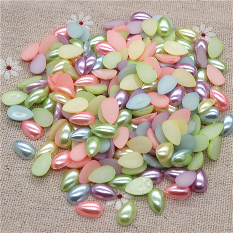 300ks 10*6 mm mix Farby Abs Imitácia napoly slzy perlové korálky Flatback Cabochon DIY Scrapbook Craft/necht deco, zelenina, zelenina, zelenina, zelenina