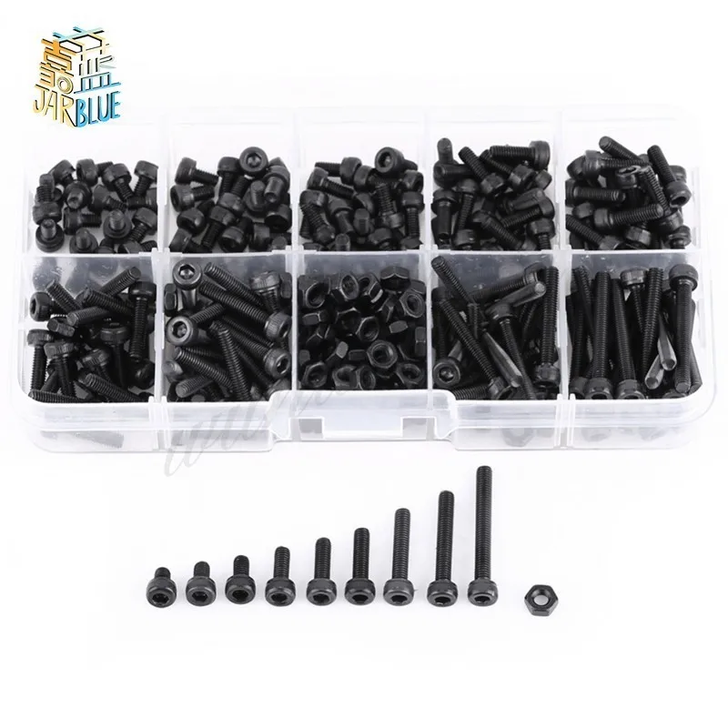 300ks/set M2 M2,5 m3 Cap Hex Hex Hex Socket Skrutk skrutkovačka sortiment sortiment zliatinový oceľový spätiek hardware s krabicou