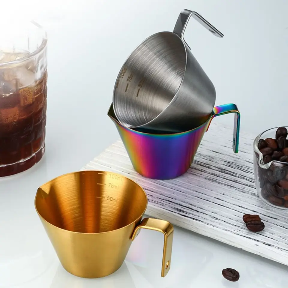 304 Nerezová oceľ espresso meracie pohár 100 ml malé espresso brokové šálky umývačky riadu v tvare v tvare ústa v tvare liat