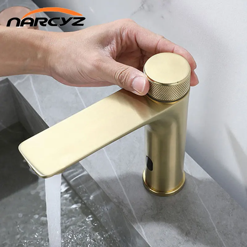304 Nerezová oceľ nikel zlatá kúpeľňa Intelligentná indukcia horúce a studené umývadlo Single Hole Faucet YQ70069P
