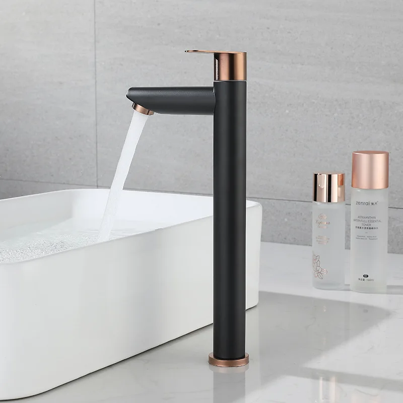 304 Nerezová oceľ povodie Faucet kúpeľňa Washbasin Faucet Single Cold Water Tap Čierne ružové zlato