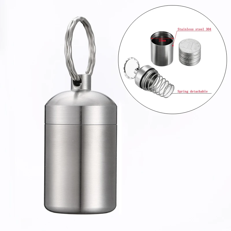 304 Nerezová vodotesná utesnená kapsula Outdoor Keychain Závesná fľaša cestovanie vonkajšieho domova núdzová tabletka Box