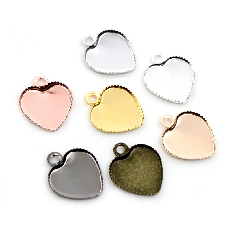 30ks 12 mm z nehrdzavejeného materiálu Srdce Srdce Blank Nastavenie Base Fit 12 mm srdiečko Cabochon Pendant rámové podnosy DIY Šperky na šperky