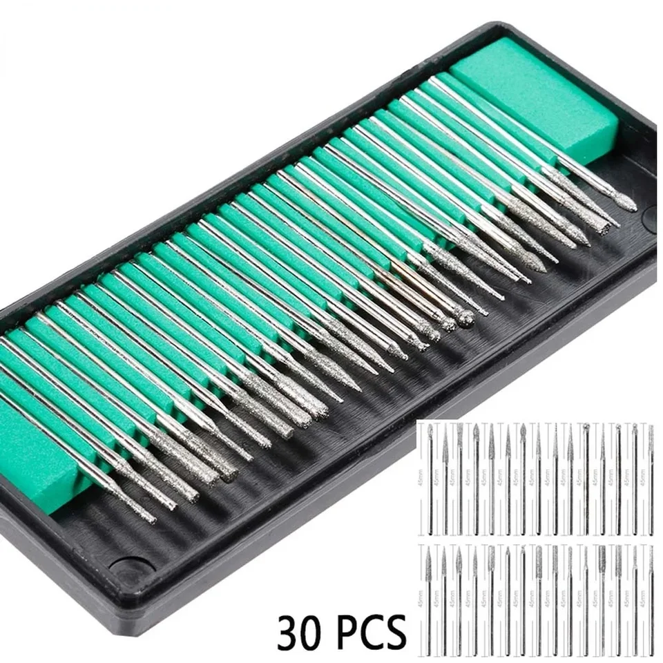 30ks 3 mm stopky Diamond Burs set s boxom pre Dremel Electric Grinder Power náradie