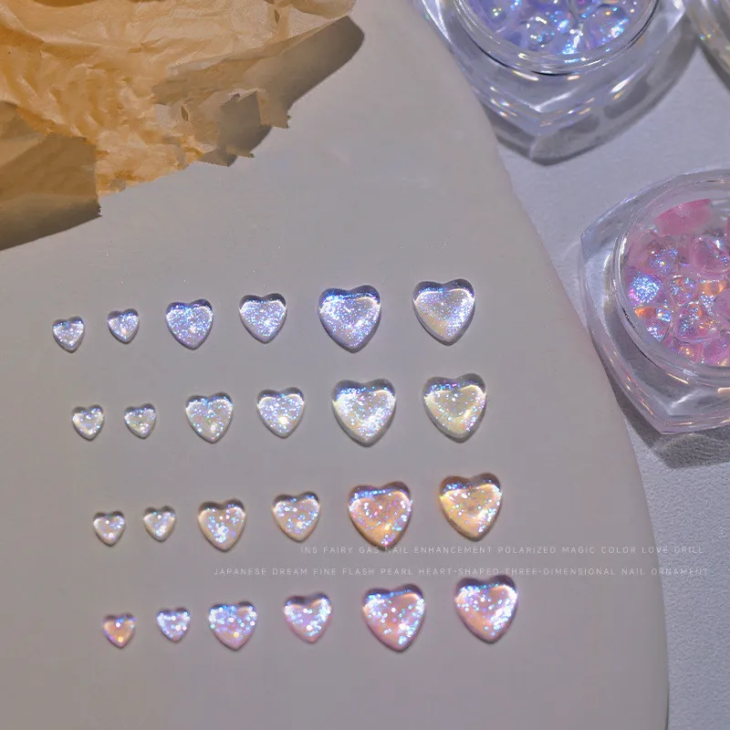 30ks/box 3D Aurora Love Heart Charms Na nechty dekorácie Dodávky trblietavých živicových kamienok na nechtové kúzla šperky na manikúru