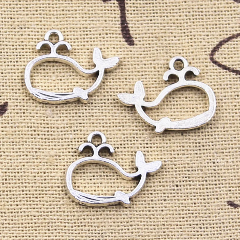 30ks kúzla spriadi veľrybu 15x19 mm starožitné strieborné prívesky