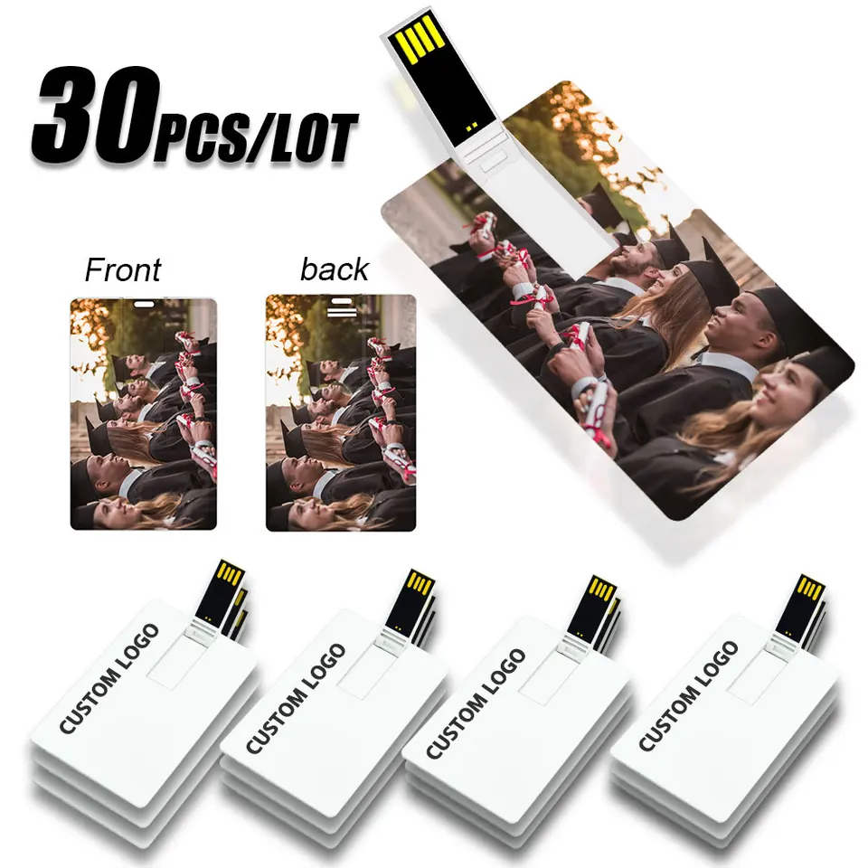 30ks/logo LOGO Prispôsobené kreditná karta 16 GB 32 GB 64 GB USB Flash Drive USB 2.0 Pendrive 4 GB 8 GB Pamäťová palica Pen pre darčeky pre darčeky