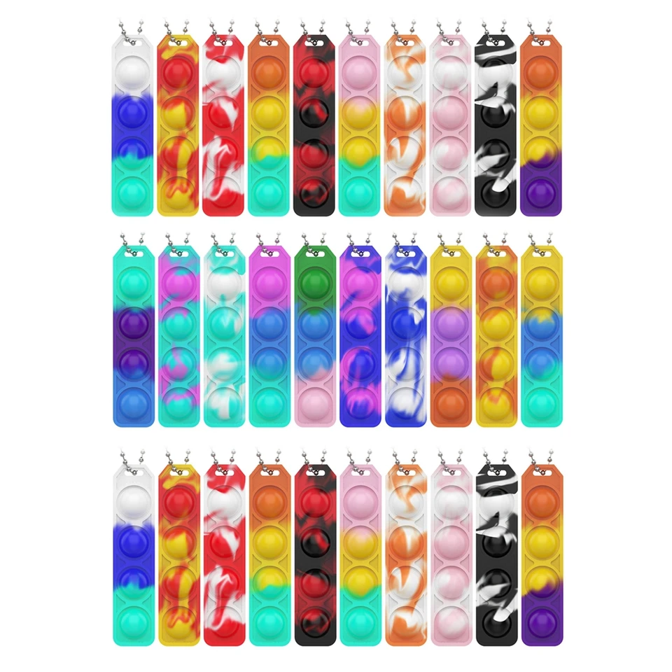 30ks Mini Push Pop Antistres Bubble Fidget Hračky Hračky Kľúčenky Zbavujú úzkosti Stres Hračky Party uprednostňujú darčeky k narodeninám