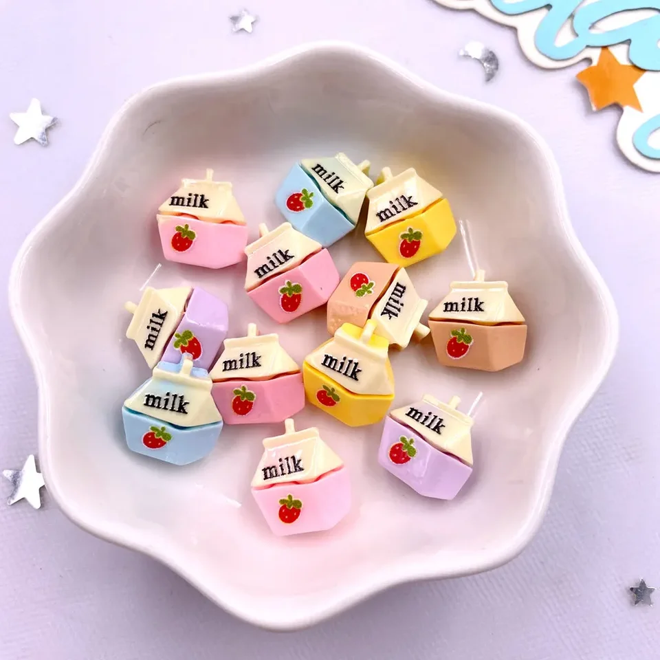 30ks mix živici kawaii mini farebné jahodové mliečne figuríny ploché zadné kamene DIY Scrapbook Vianočné výzdoba Príslušenstvo remeslá