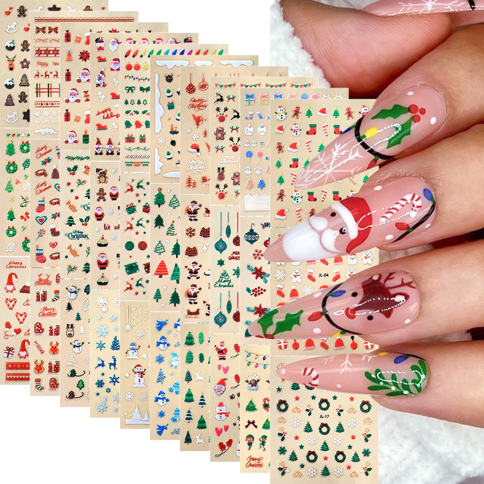 30ks vianočné nálepky Santa Claus/Snowflake Nails 5.2*6,2 cm snehuliak/los/los/borovica zimné lepiace posúvanie vianočných diaľkov
