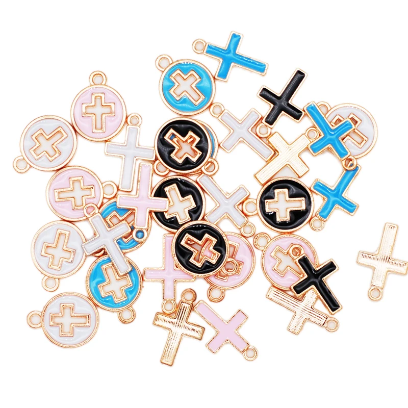 30ks/šarža Candy Farb Cross Oil Drop Charms DIY Náramok Náramok Náramok Výroba prívesku za ručné šperky pre domácich majstrov