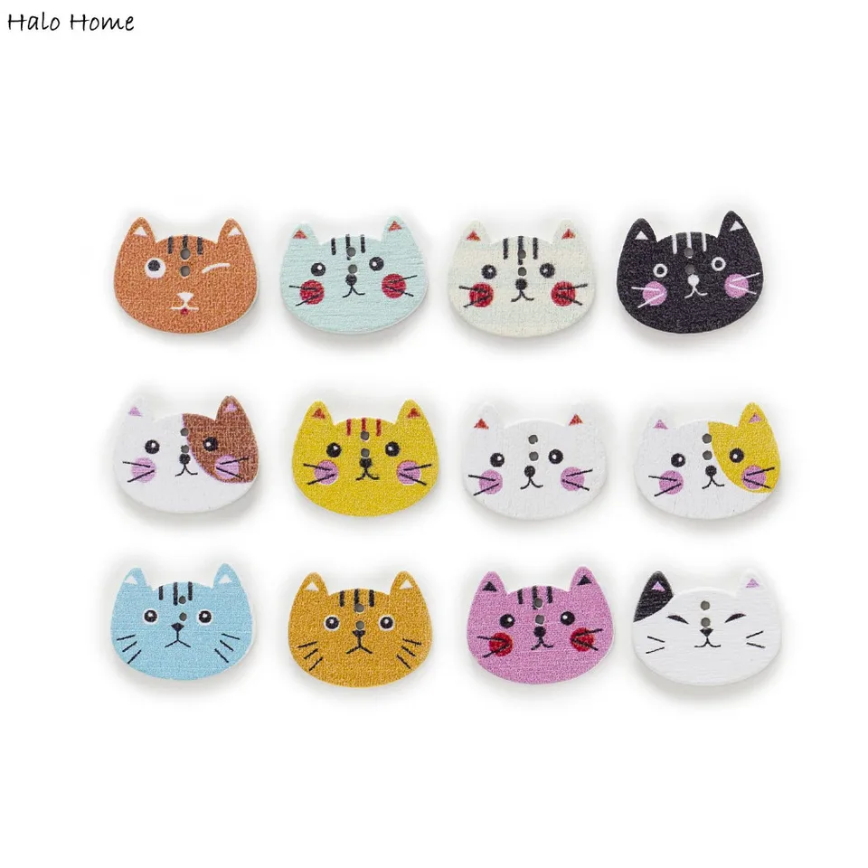 30ksové tlačidlá mačacie drevené tlačidlá Šijacie scrapbooking Oblečenie hlavy ručne vyrábané remeslá Domáce dekorácie DOY DIY 20X15 mm