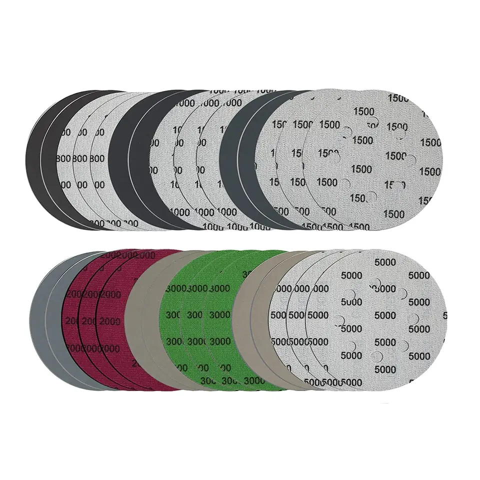 30pcs 5-palcové brúsky disky, háčik a slučka 5-palcová kombinácia 8-Holy (800/1000/1500/2000/3000/5000)