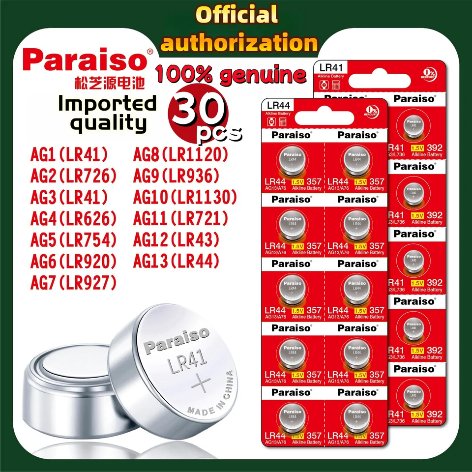 30pcs AG13 LR44 batéria 377 AG4 LR626 AG3 LR41 AG0 AG1 AG2 AG5 AG6 AG7 AG8 AG9 AG1 AG10 LR1130 AG11 AG12LR43 AG13 PILASFOR PILASFOR HODINA