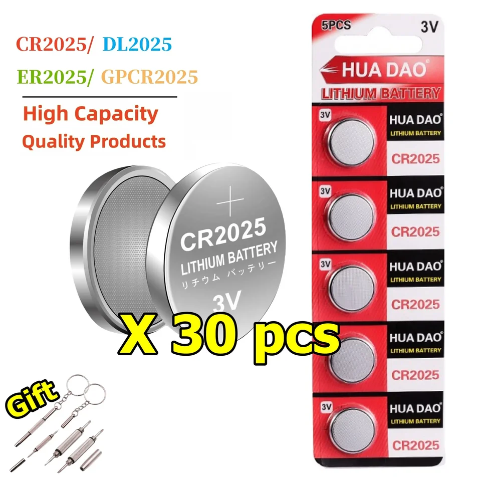 30pcs CR2025 lítium Coin Battery Ultra vysoká kapacita s výkonnou 3V výstupnou technológiou pre televízne diaľkové autá FOB hodinky