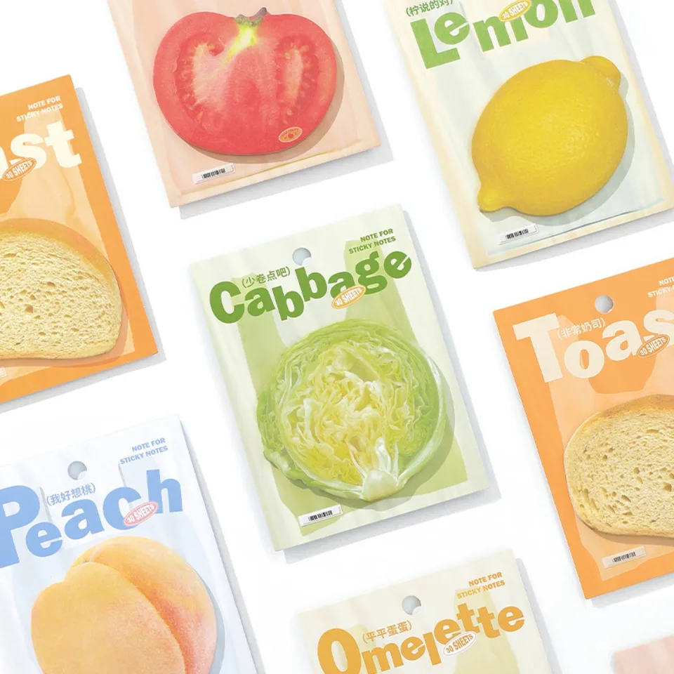 30pcs Creative Toast Convence Food Zelenina Egg Sticker Loose Leaf Decoration Memo Colors Farby lepivé poznámky Office poznámka