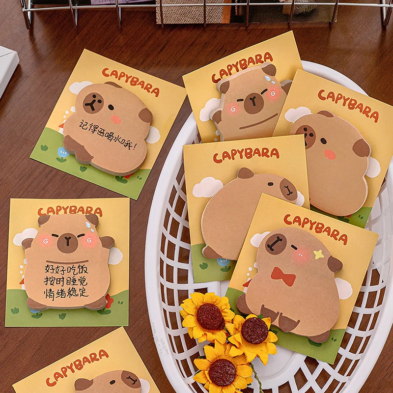 30pcs karikatúra Kawaii Capybara Špeciálne tvarované lepkavé poznámky Prenosný odolný správny papier Self-pasívny kreatívny karikatúra Poznámkový blok
