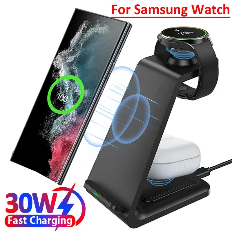 30W 3 in 1 Cestovná bezdrôtová nabíjačka pre Samsung Galaxy S23 S22 Watch 6 Pro/5/4/3 Active 1 2 Puds 2 Pro Plus rýchla nabíjacia stanica