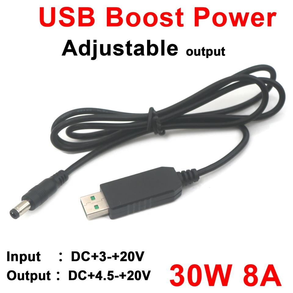 30W 8a nastaviteľná USB Boost kábel napájacie napájacie nabíjacie kábel DC 5V až 5525 5521 9V 12V 15V 19v 20V regulátor prevodníka posilňovača