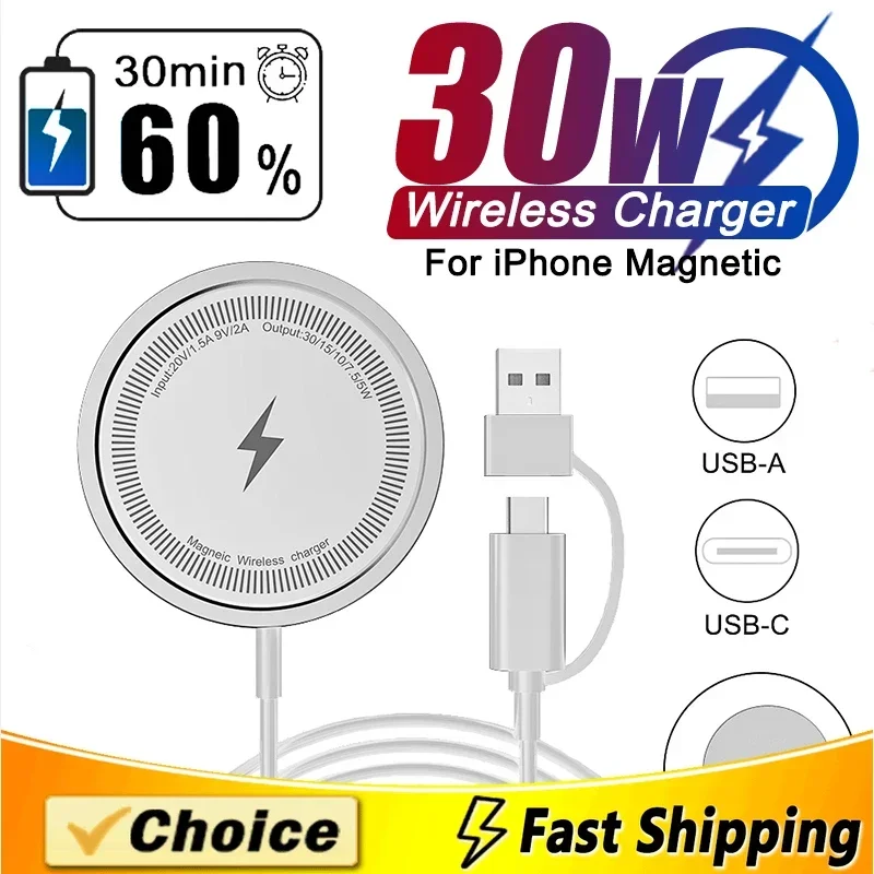 30W Magnetická bezdrôtová nabíjačka pre iPhone 13 12 11 14 15 Pro Max USB C Fast Charger pre Samsung S22 S23 Ultra Plus Quick Charger