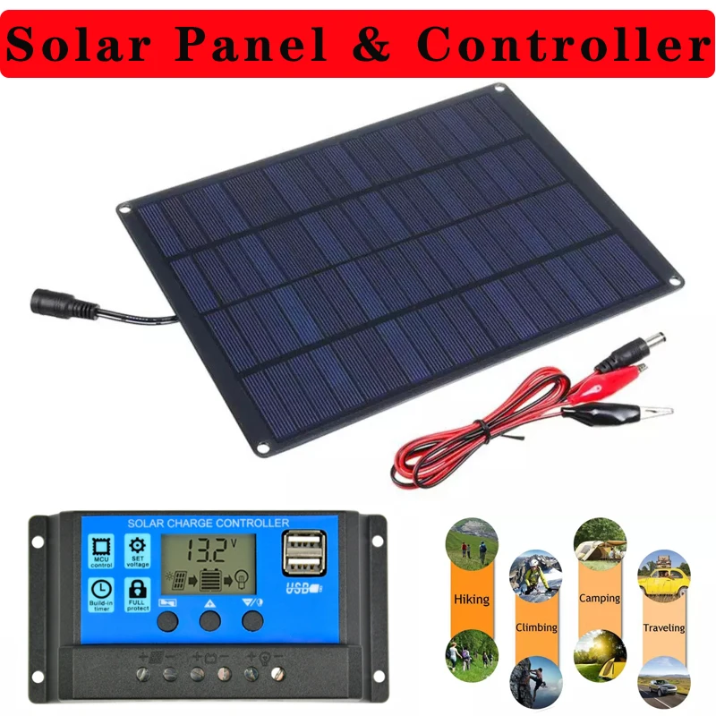 30W Solárny panel+20A/30A/60A Ovládač a klipová súprava 12V nabíjačka nabíjačku na nabíjačku BATTERS