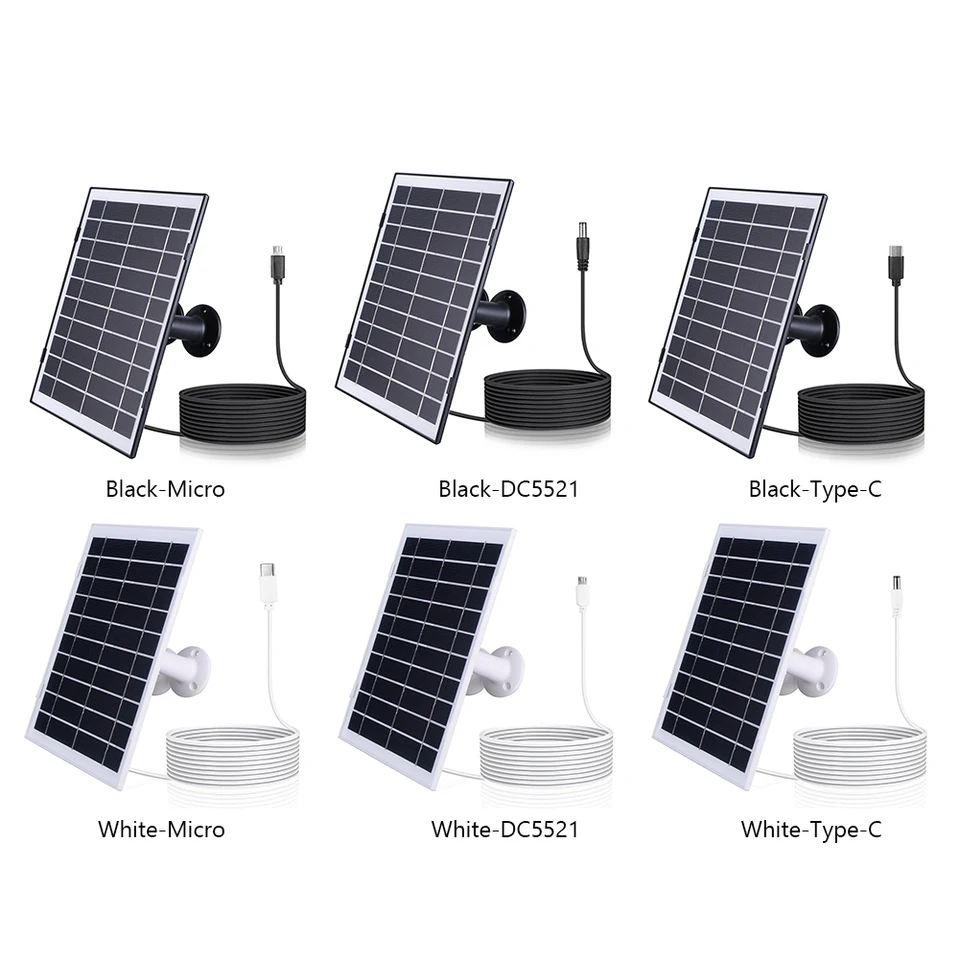 30W Solárny panel pre bezpečnostnú kameru Micro USB/USB-C/DC5521 Solar Charger 9,8ft Nabíjací kábel kompatibilný s Eufycam/Wyze Cam