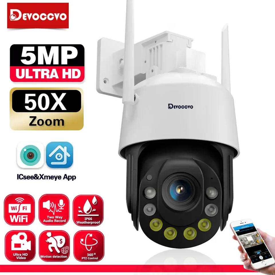 30x 50x Zoom PTZ 5MP HD WiFi Sledovanie IP Camera Farba Nočná vízia Human Detekcia Smart Home Outdoor Security Camera ICSEE