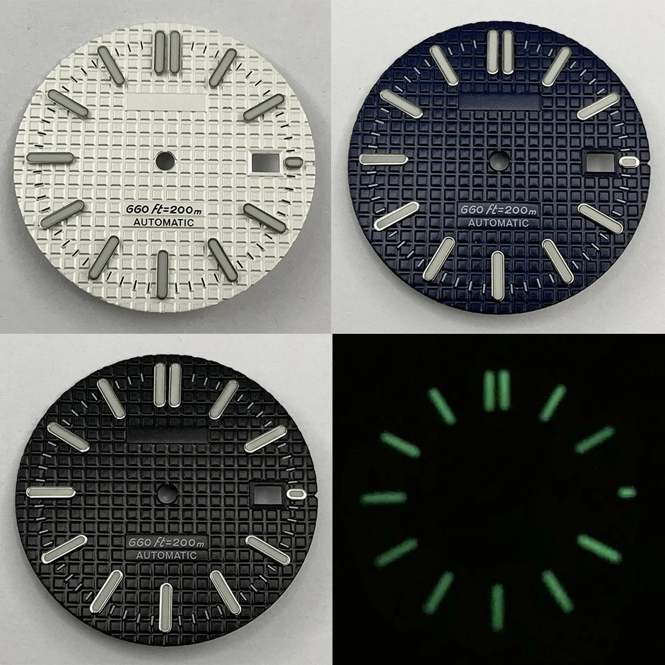 31,5 mm NH35 Sterilné čierne modré strieborné hodinky Zelené svetelné svetlo pre NH35 4R35 Pohybované hodinky PARES Výhradné diely