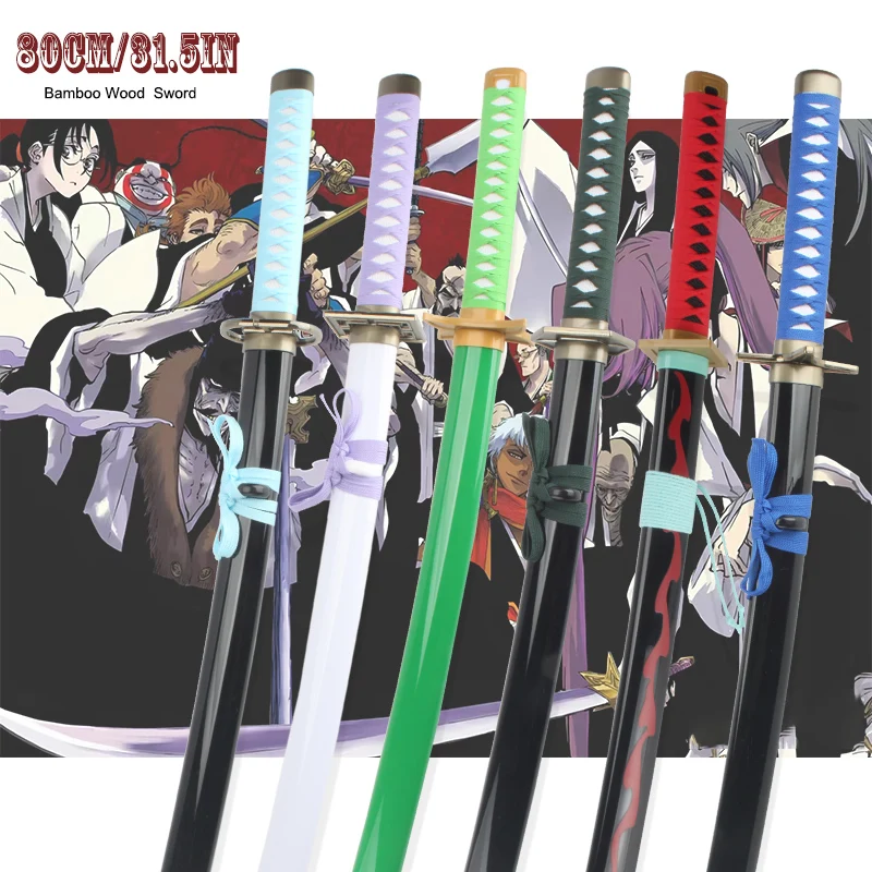 31,5 ＂/ 80 cm anime bielidlá katana meče bambusové čepeľ Zangetsu hračky meč Kurosaki Ichigo ninja Blade Cosplay cosplay prop drevený anime