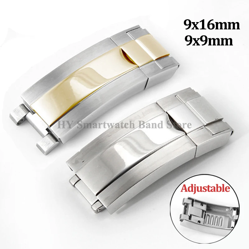 316L Luxusná spona z nehrdzavejúcej ocele pre Rolex pre Daytona pre ponorku nastaviteľná spona potápači CLASP CLAP kov 9x9mm 9x16mm