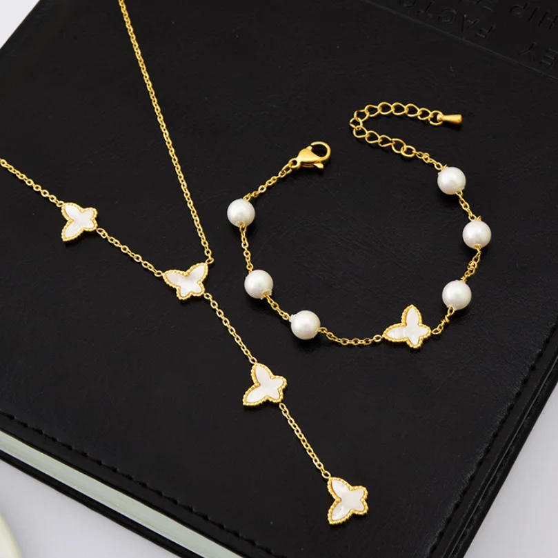316L z nehrdzavejúcej ocele biela škrupina Butterfly Tassel Perl Pendant Choker Náramok pre dám