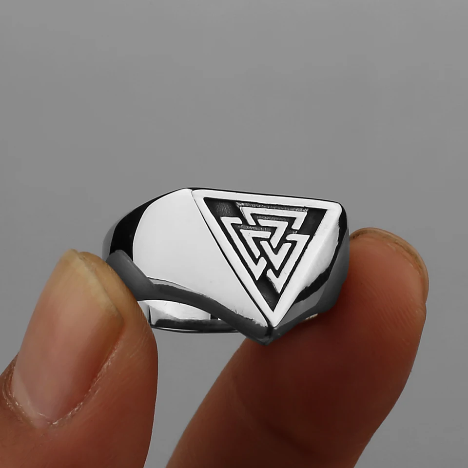316L z nehrdzavejúcej ocele Minimalistické valknut trojuholník symbol Spist prsteň Nordic Rune Protector Amulet prsteň Viking šperky