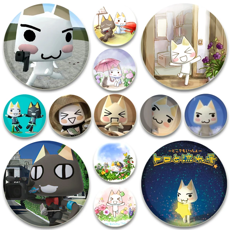 32/44/58 mm okrúhle karikatúry Funny brošny Toro Inoue mačka ručne vyrábané kolíky pre batohové šperky Darčeky DIY Creative Odznak