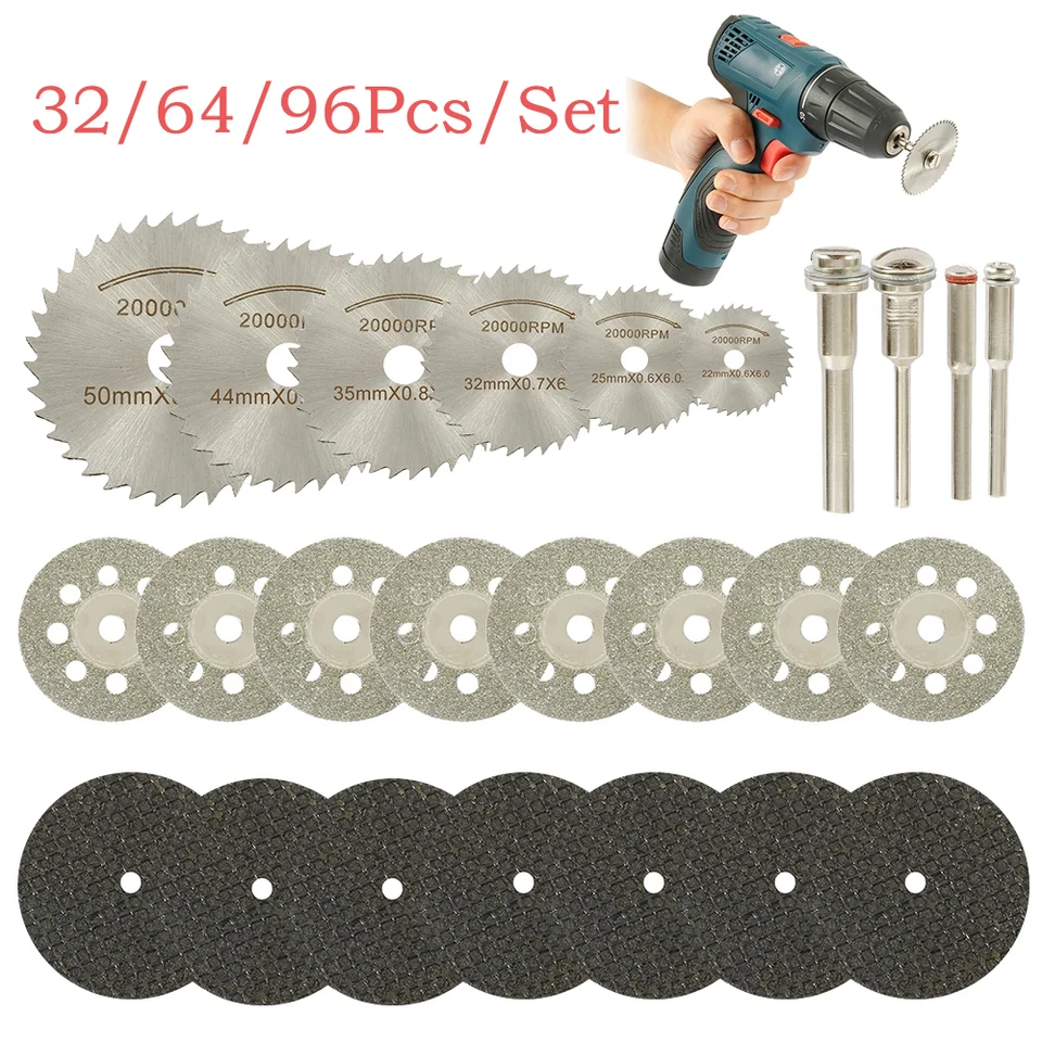 32/64/96ks/set HSS kruhová píla Blade Woodworking Discs Diamond Metal PILA Blades 22/25/32/35/44/50 mm pre rotačné nástroje