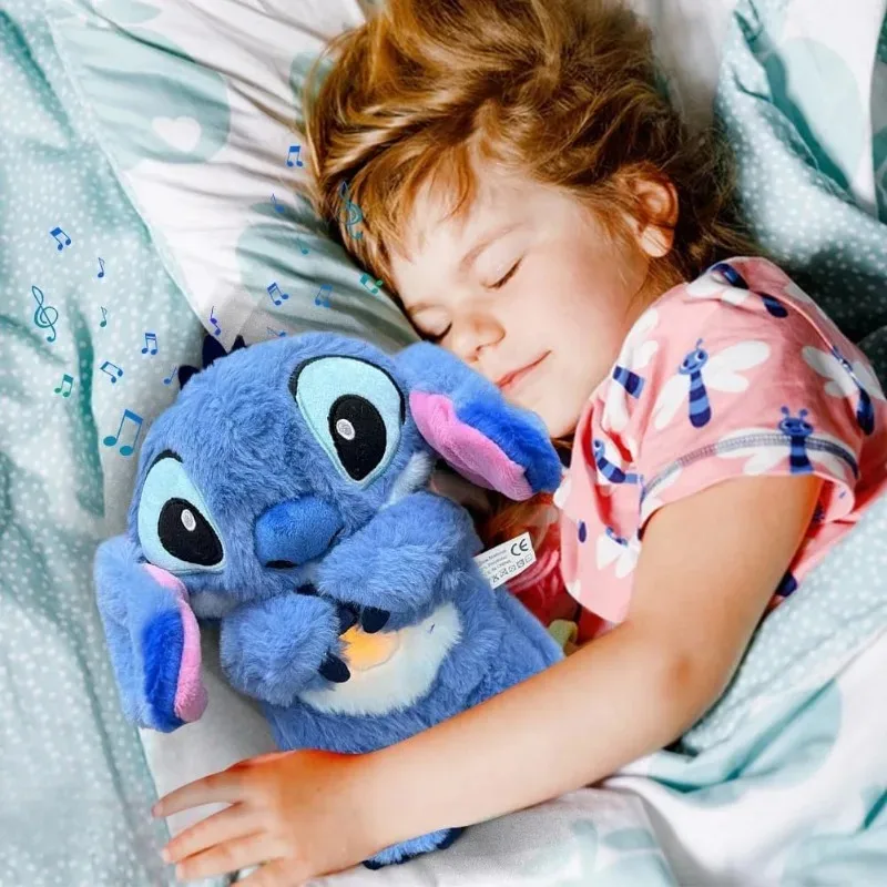 32 cm Disney Stitch Plush Doll s osvetlenou hudbou detský spiaci spoločník Zvuk upokojujúci kawaii plyšová hračka 2024 dýchacie hračky