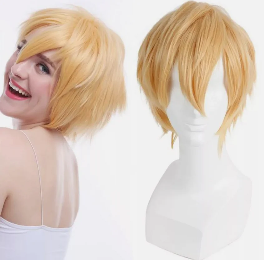 32 cm Unisex Natural Cosplay parochne žlté krátke syntetické vlasy