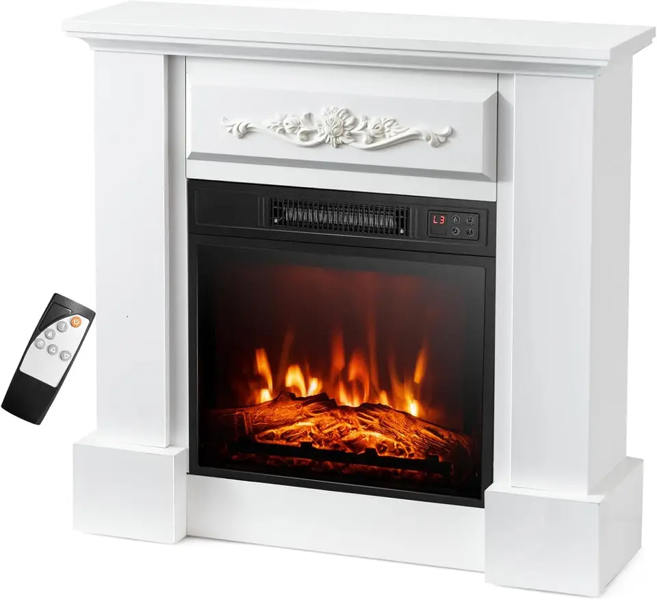 32-palcový elektrický krb s Mantel 1400 W voľne stojaci krbový ohrievač s diaľkovým ovládaním termostatu 6H časovač nastaviteľný