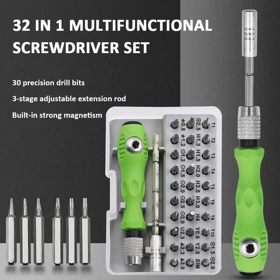 32 v 1 Multifunkčný skrutkovač set s 30 ks Torx Phillips Magnetic Screw Driver Bits Mini opravár