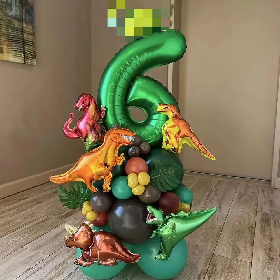 32 英寸 Číslo dinosaurus narodeninové oslavy Dino Balóny Palm Leaf Set Prplous Bthday Boy Party Kids Detská sprcha Jungle Safari Deco